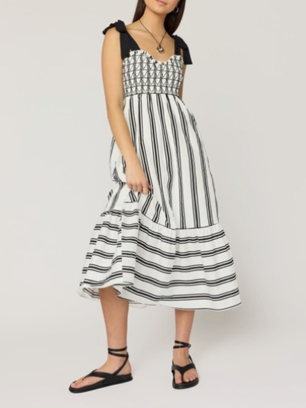 Trixxi Black & White Striped Tie-Shoulder Midi Dress
